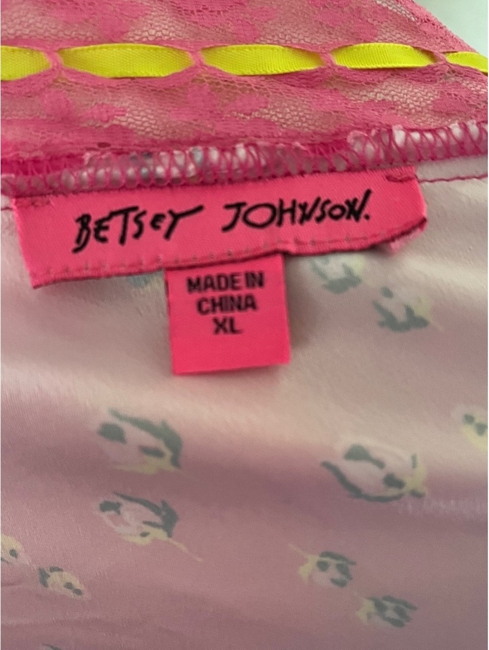 Betsey Johnson Pink Floral Lace Trim Midi Dress XL - Picture 5 of 5